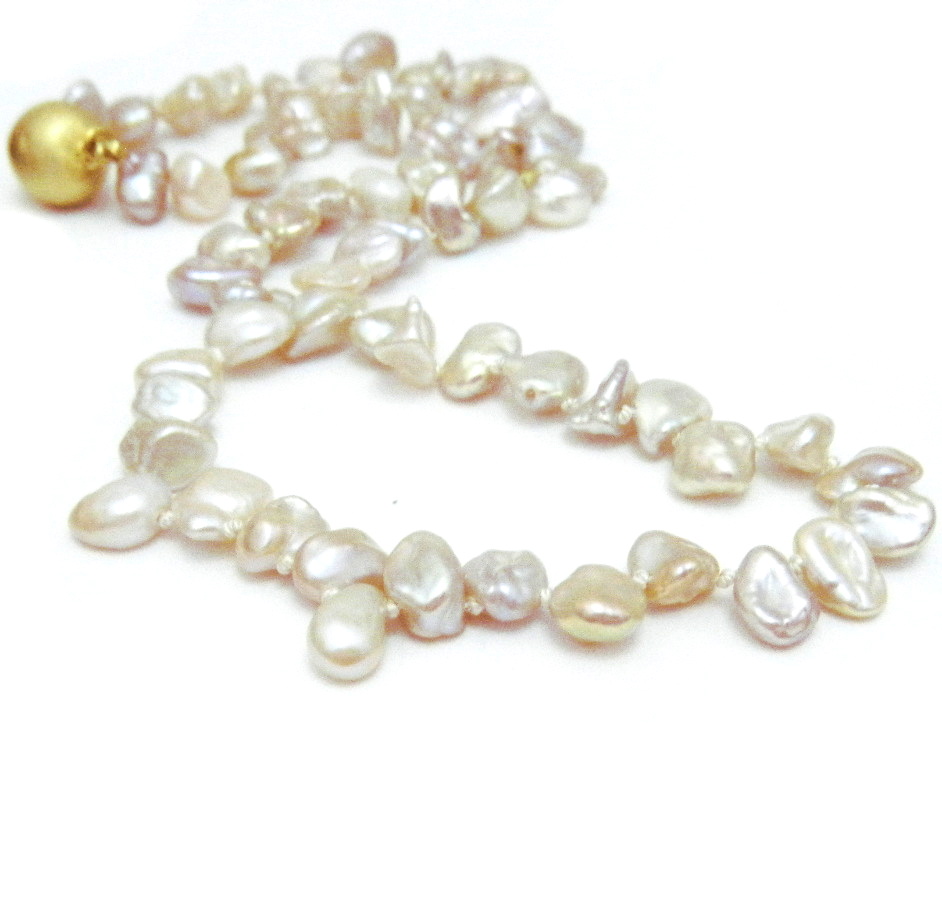 Pale Peach Gold 7mm AAA Keishi Pearls Necklace